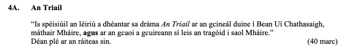 An-Triail--"Is-speisialta-an-léiriú-a-dheidh-sé-sa-dráma-An-Triail-ar-an-gcaidreamh-idir-Bean-Uí-Chathasaigh,-máthair-Mháire,-agus-ar-an-gcaoi-a-gcuireann-sí-leis-an-tragóid-i-saol-Mháire."--Déan-plé-ar-an-raiteas-sin.-Leaving Cert Irish-Question 4A-2014.png