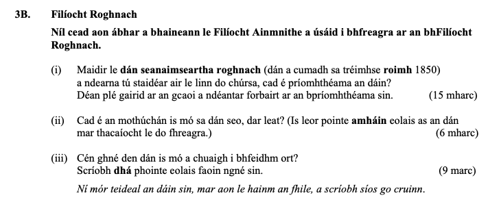 Filióchta-Roghnach--Ní-léir-don-athbhreithniú-ar-an-bhFilíocht-Roghnach-go-bhfuil-aon-ábhar-ar-bhainnean-le-Filíocht-Ainmnithe-a-úsáid-i-bhfreagra-ar-an-bhFilíocht-Roghnach-Leaving Cert Irish-Question 3B-2016.png