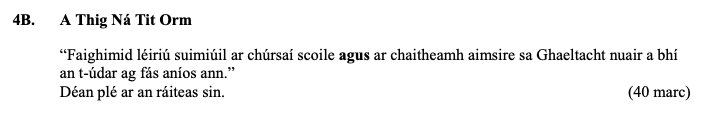 "Faighimid-léirí-súimiúil-ar-chúrsaí-scoile-agus-ar-chaiteamh-aimsire-sa-Ghaeltacht-nuair-a-bhí-an-t-udar-ag-filleadh-ar-feadh-roinnt-bhliain."--Déana-plean-ar-an-raiteas-sin.-Leaving Cert Irish-Question 4B-2013.png