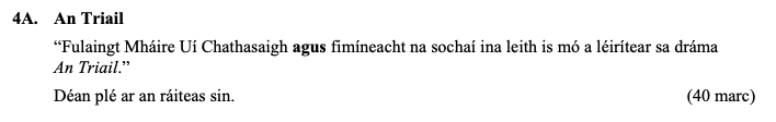 An-Trail--"Fulaingt-Mháire-Uí-Chathasaigh-agus-fímíneacht-na-sochtaí-ina-leith-is-mó-a-léirítear-sa-dráma-An-Trail."--Déan-plé-ar-an-ráiteas-sin.-Leaving Cert Irish-Question 4A-2012.png