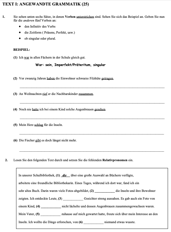 1.-Sie-sehen-unten-sechs-Sätze,-in-denen-Verben-unterstrichen-sind-Leaving Cert German-Question 1-2009.png