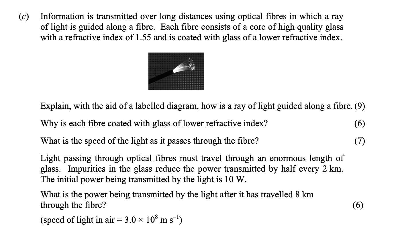 Information-is-transmitted-over-long-distances-using-optical-fibres-in-which-a-ray-of-light-is-guided-along-a-fibre-Leaving Cert Physics-Question 12(c)-2009.png