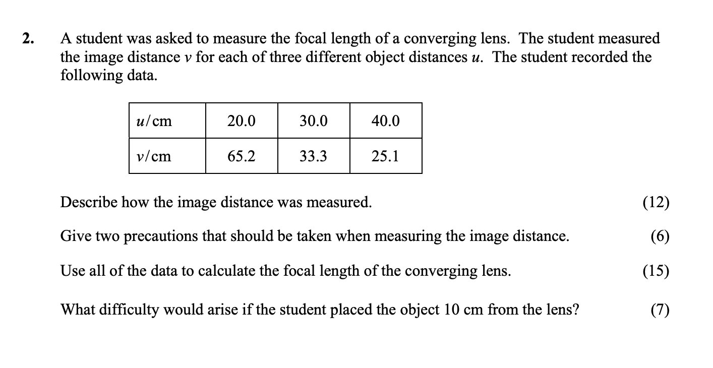 A-student-was-asked-to-measure-the-focal-length-of-a-converging-lens-Leaving Cert Physics-Question 2-2009.png