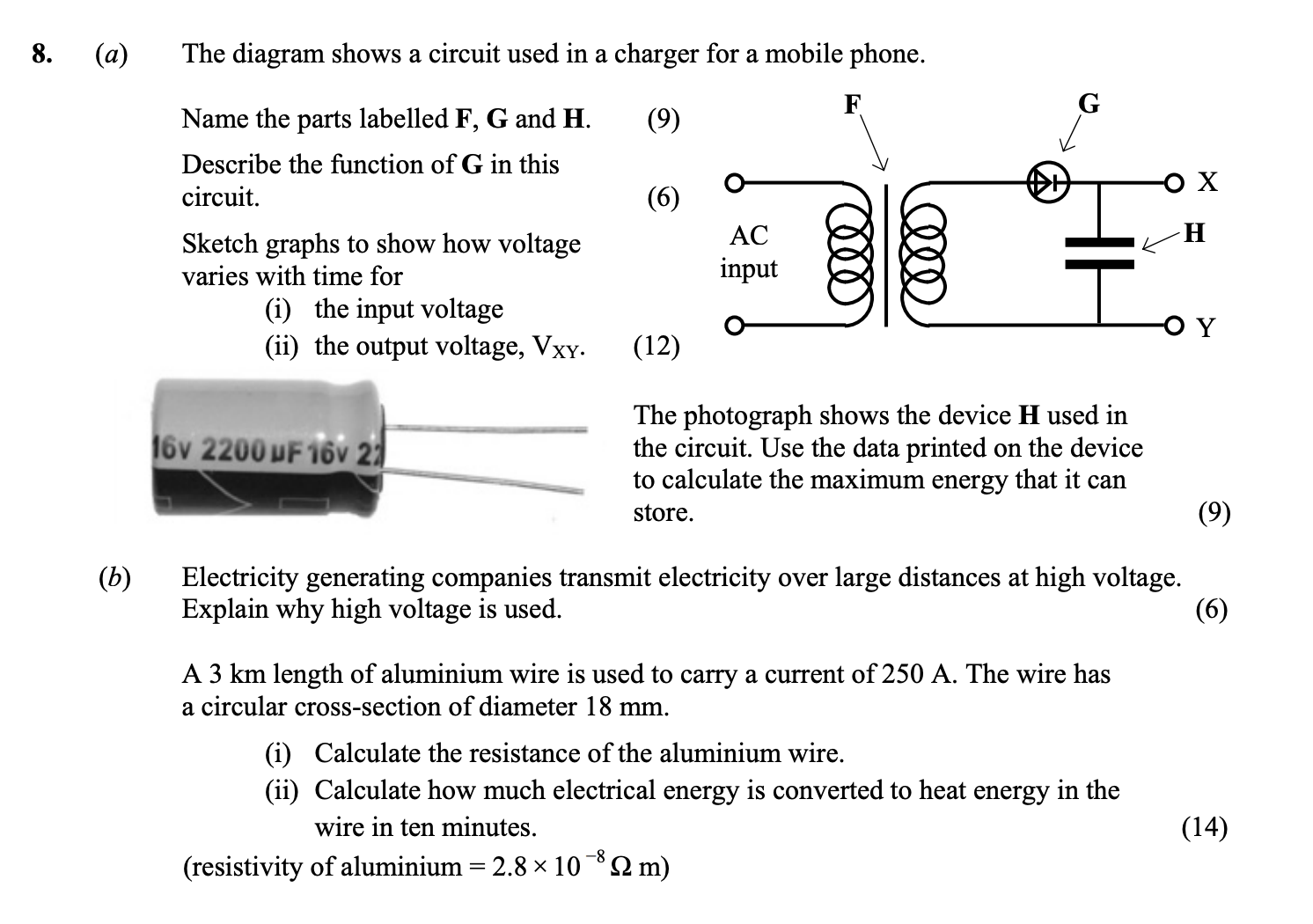 The-diagram-shows-a-circuit-used-in-a-charger-for-a-mobile-phone-Leaving Cert Physics-Question 8-2013.png