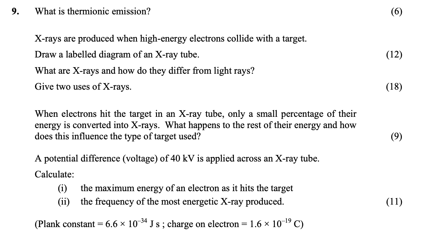 What-is-thermionic-emission?--X-rays-are-produced-when-high-energy-electrons-collide-with-a-target-Leaving Cert Physics-Question 9-2010.png
