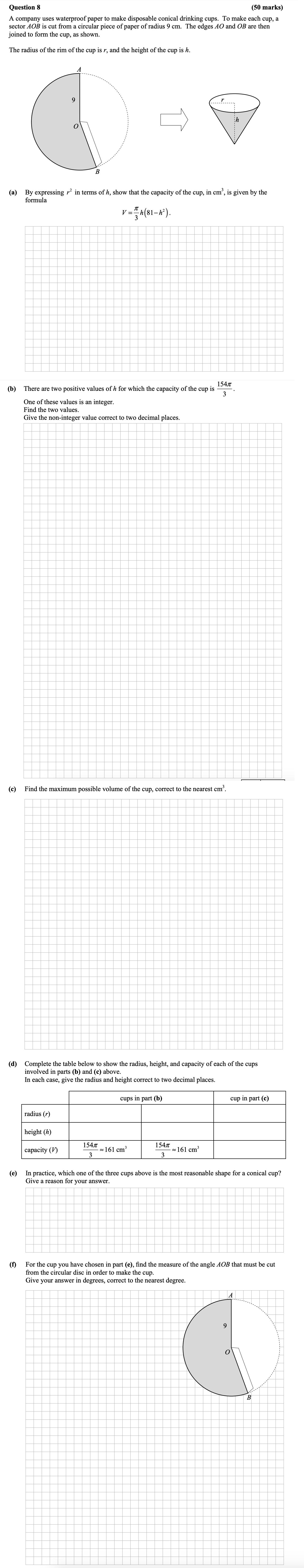 A-company-uses-waterproof-paper-to-make-disposable-conical-drinking-cups-Leaving Cert Mathematics-Question 8-2012.png