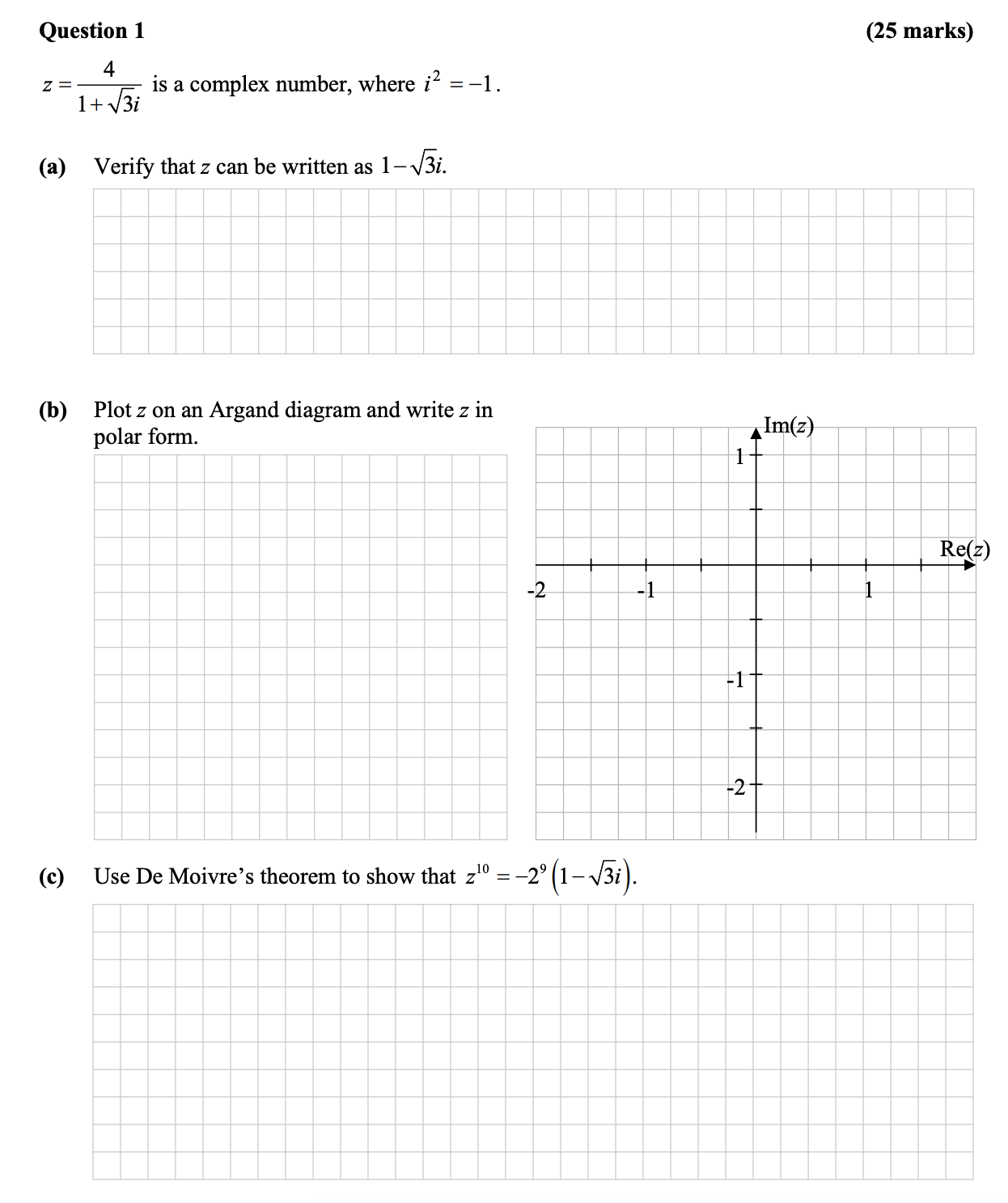 z-=-\frac{4}{1-+-\sqrt{3}i}-is-a-complex-number,-where-\:-i^2-=--1-Leaving Cert Mathematics-Question 1-2013.png
