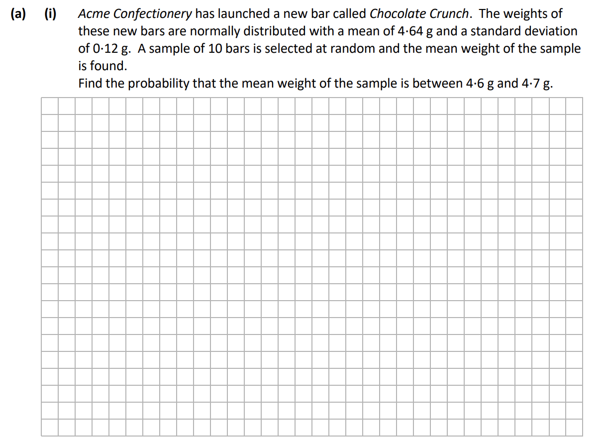 Acme-Confectionery-has-launched-a-new-bar-called-Chocolate-Crunch-Leaving Cert Mathematics-Question 8 (i)-2018.png