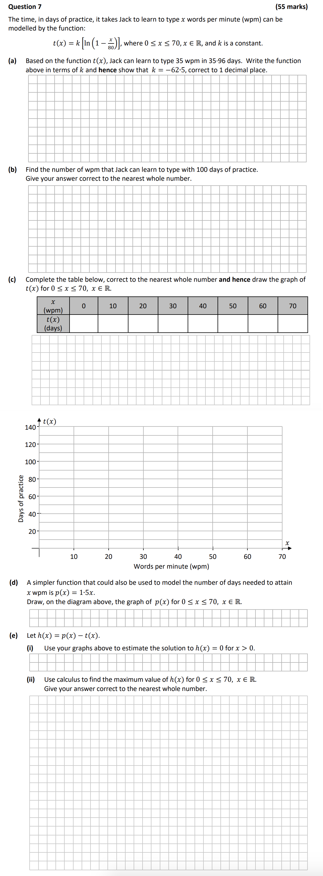 The-time,-in-days-of-practice,-it-takes-Jack-to-learn-to-type-x-words-per-minute-(wpm)-can-be-modelled-by-the-function:--t(x)-=-k-ln-tyn(1---\frac{x}{80})-where-0-≤-x-≤-70,-x-∈-R,-and-k-is-a-constant-Leaving Cert Mathematics-Question 7-2018.png