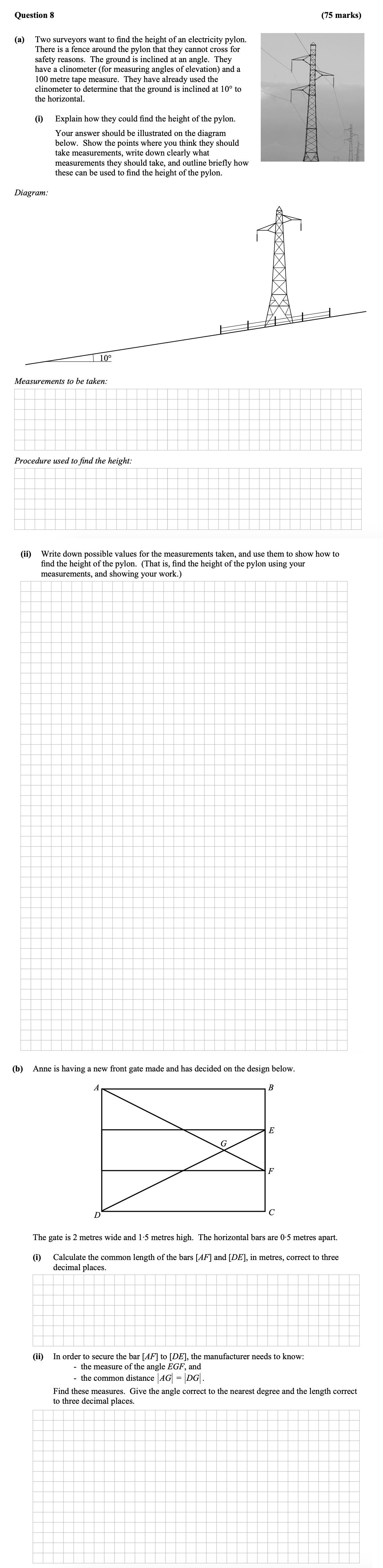 Two-surveyors-want-to-find-the-height-of-an-electricity-pylon-Leaving Cert Mathematics-Question 8-2012.png