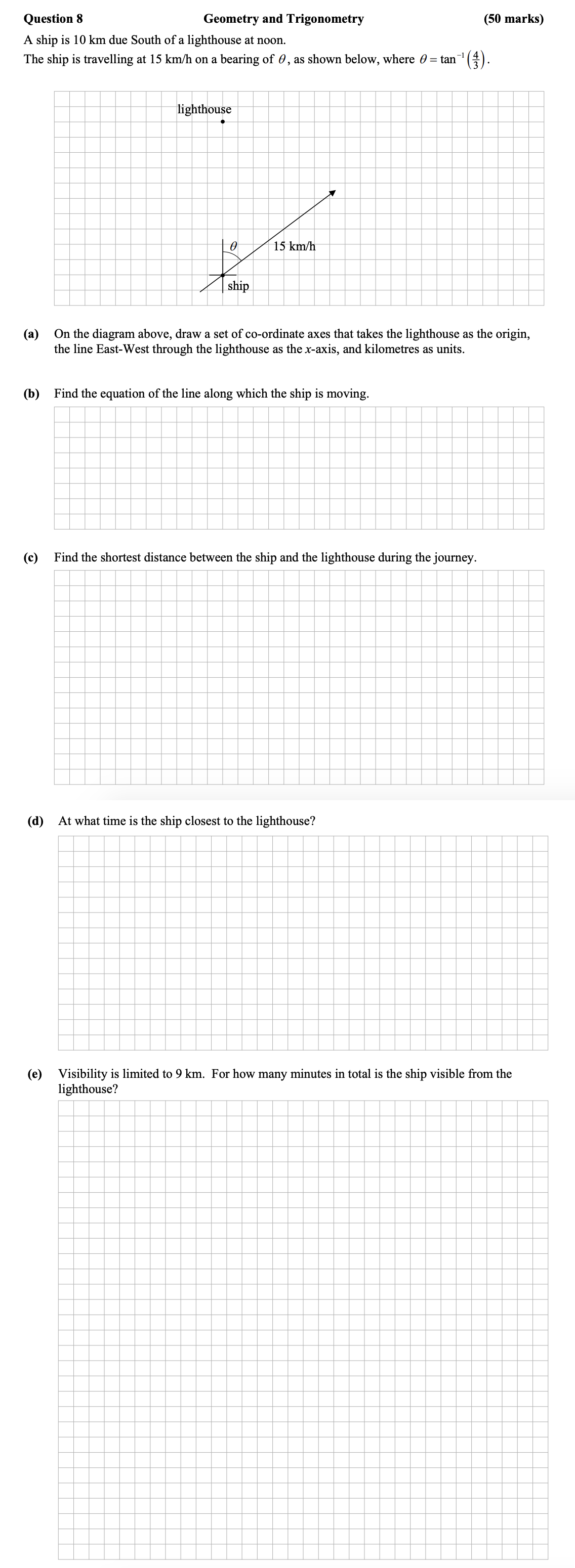 A-ship-is-10-km-due-South-of-a-lighthouse-at-noon-Leaving Cert Mathematics-Question 8-2010.png