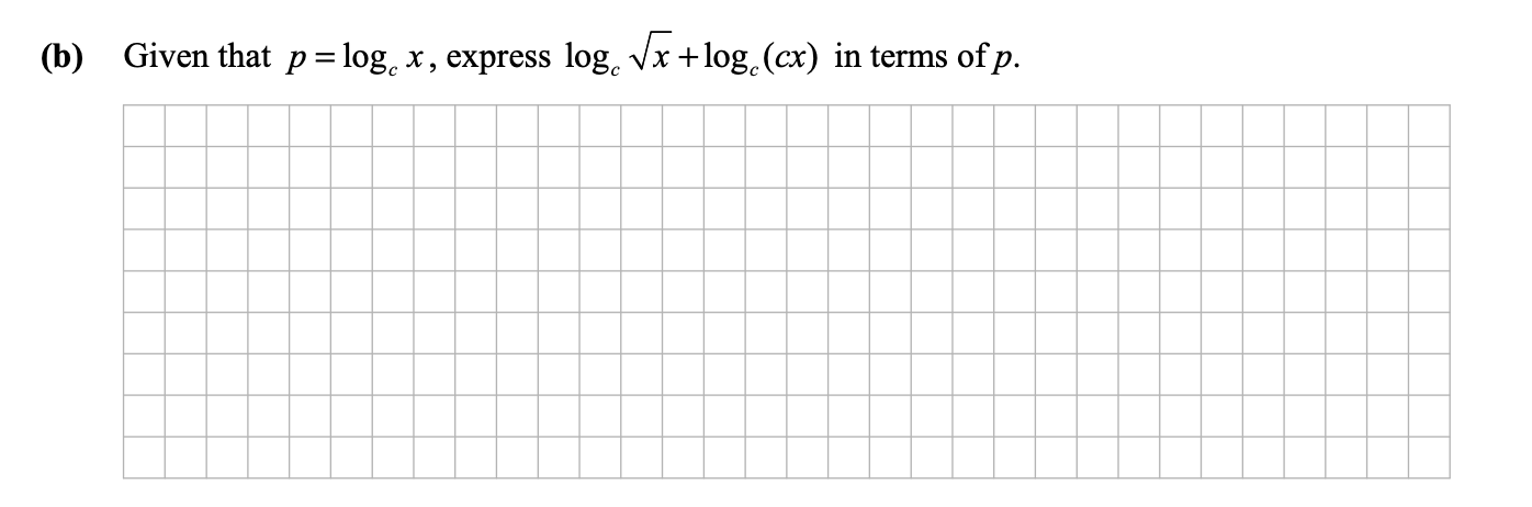 Given-that-$p-=-\log_c-x$,-express-$\log_c-(\sqrt{x}-+-\log_c-(cx))$-in-terms-of-$p$.-Leaving Cert Mathematics-Question b-2012.png