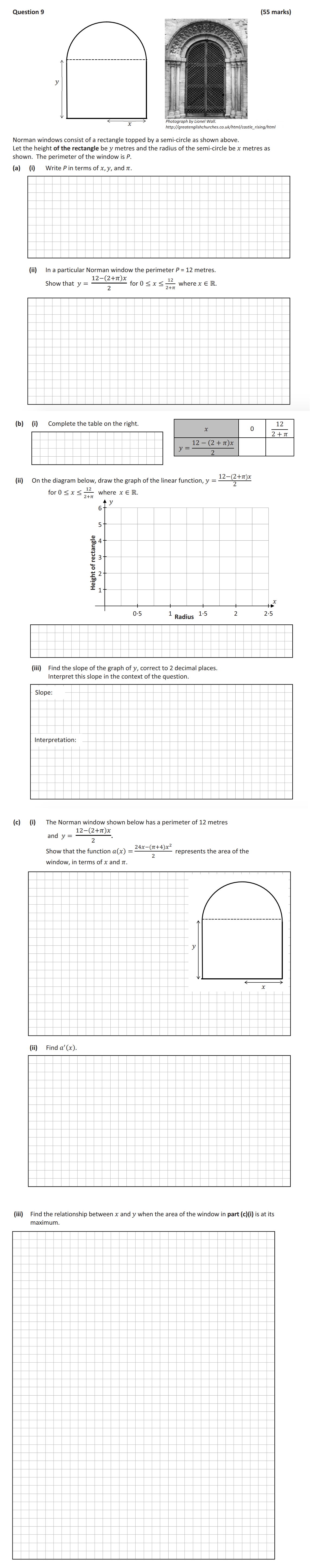 Norman-windows-consist-of-a-rectangle-topped-by-a-semi-circle-as-shown-above-Leaving Cert Mathematics-Question 9-2019.png