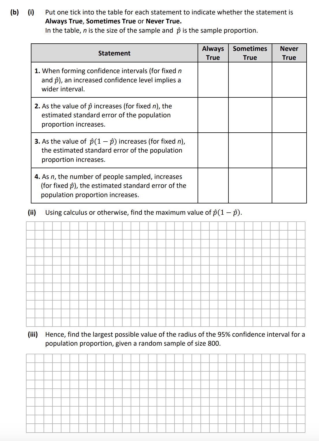 Put-one-tick-into-the-table-for-each-statement-to-indicate-whether-the-statement-is-Always-True,-Sometimes-True-or-Never-True-Leaving Cert Mathematics-Question b-2018.png