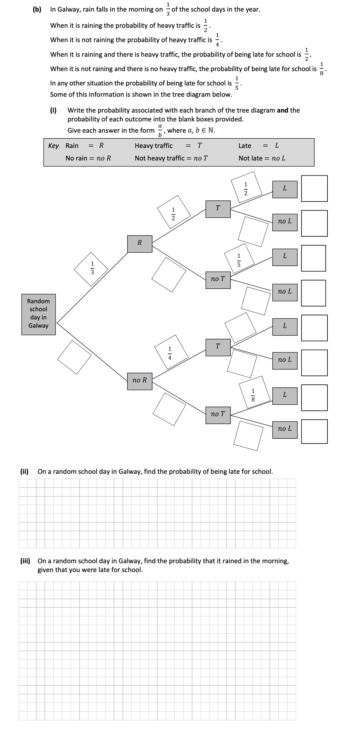In-Galway,-rain-falls-in-the-morning-on-$-rac{1}{3}$-of-the-school-days-in-the-year-Leaving Cert Mathematics-Question b-2017.png