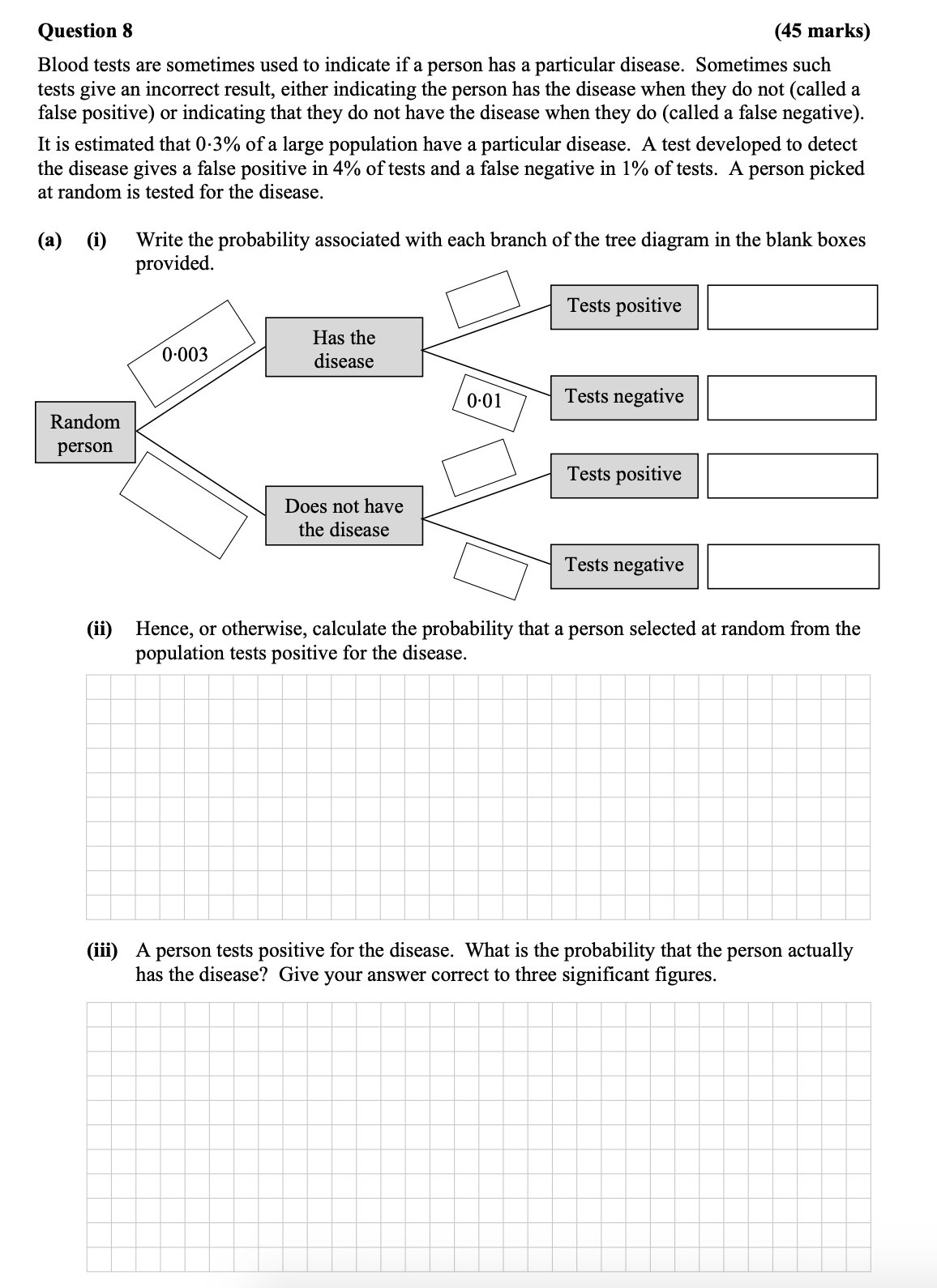 Blood-tests-are-sometimes-used-to-indicate-if-a-person-has-a-particular-disease-Leaving Cert Mathematics-Question 8-2014.png