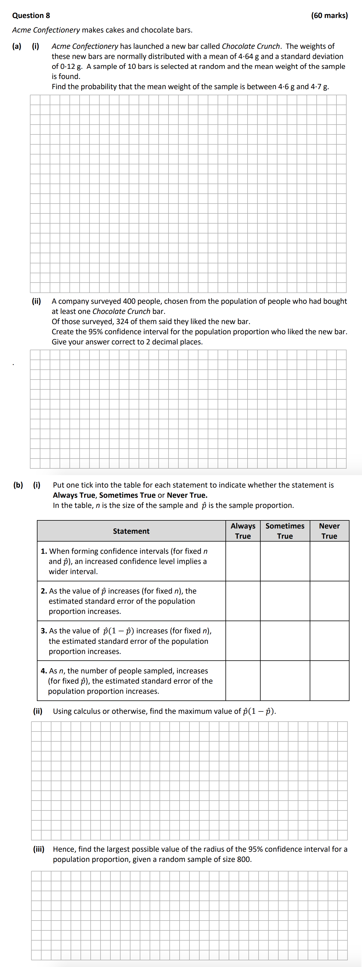 Acme-Confectionery-has-launched-a-new-bar-called-Chocolate-Crunch-Leaving Cert Mathematics-Question 8-2018.png
