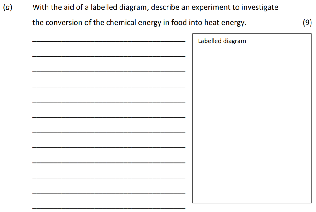 With-the-aid-of-a-labelled-diagram,-describe-an-experiment-to-investigate-the-conversion-of-the-chemical-energy-in-food-into-heat-energy-Junior Cycle Science-Question a-2017.png