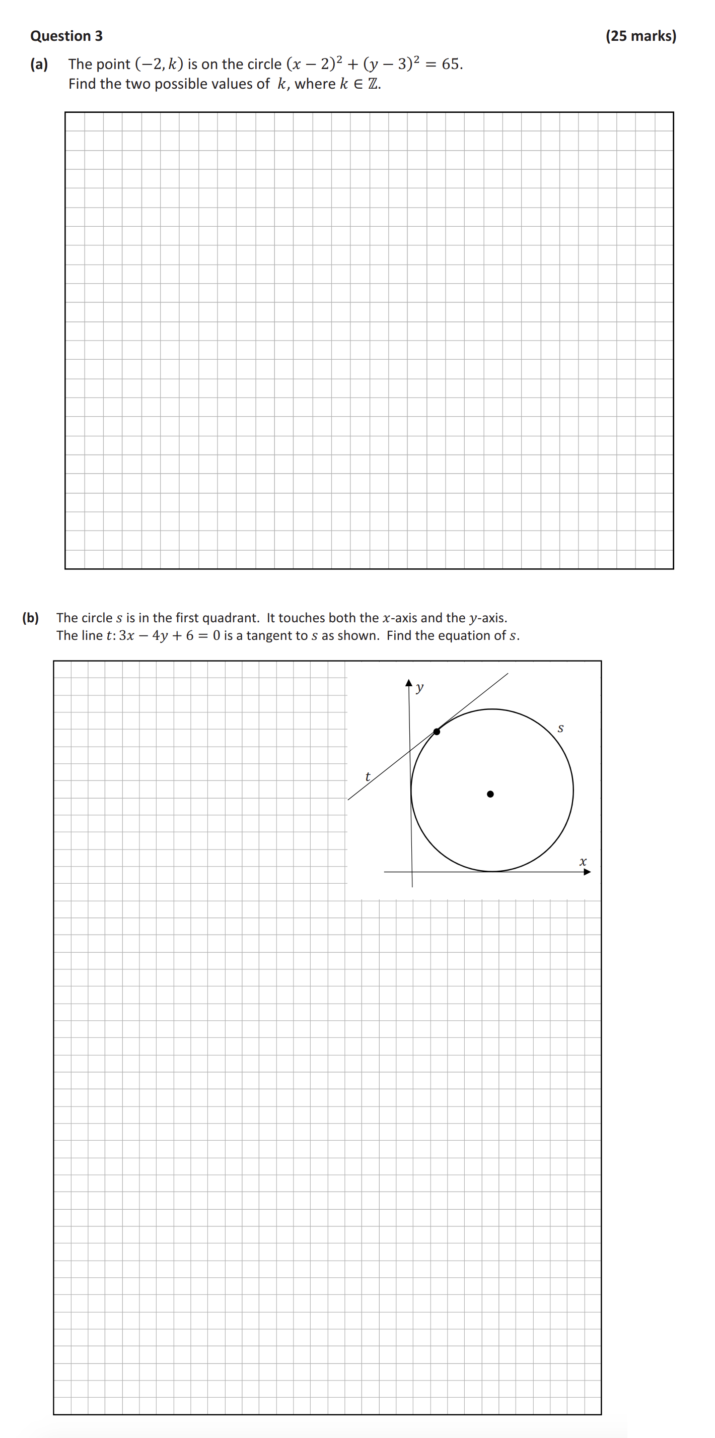 (a)-The-point-$(−2,-k)$-is-on-the-circle-$(x-−-2)^2-+-(y-−-3)^2-=-65$-Leaving Cert Mathematics-Question 3-2019.png
