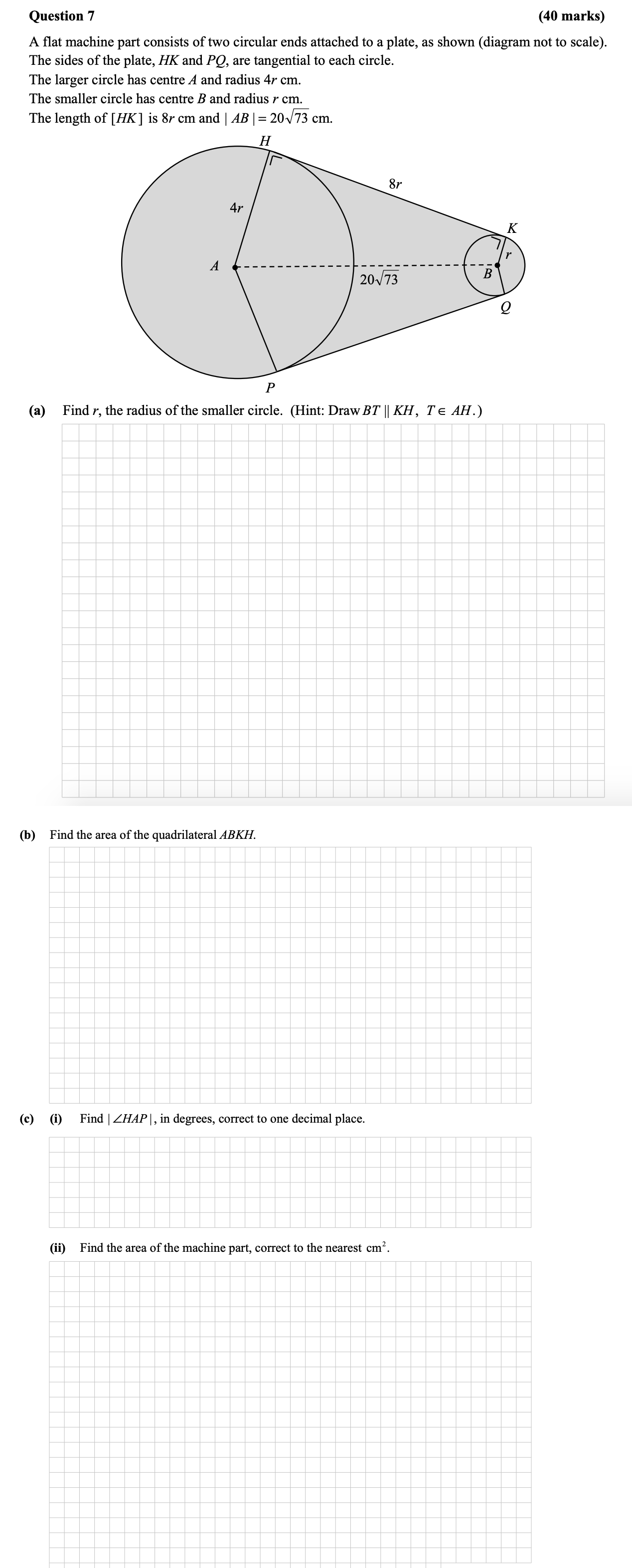 A-flat-machine-part-consists-of-two-circular-ends-attached-to-a-plate,-as-shown-(diagram-not-to-scale)-Leaving Cert Mathematics-Question 7-2015.png