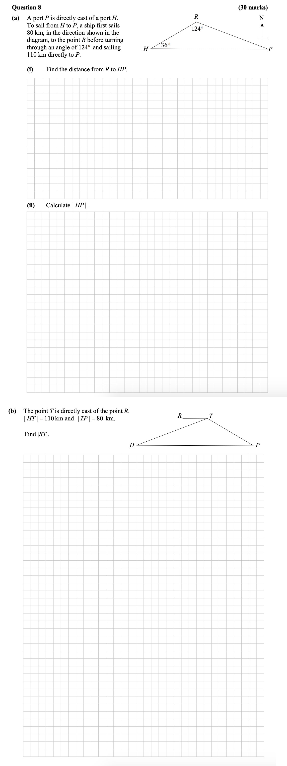 A-port-P-is-directly-east-of-a-port-H-Leaving Cert Mathematics-Question 8-2013.png