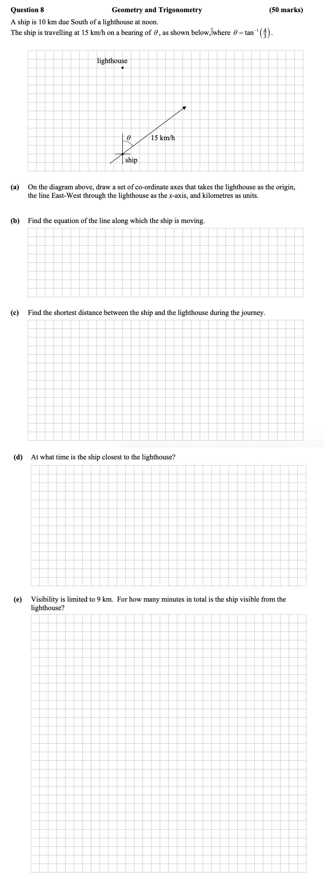 A-ship-is-10-km-due-South-of-a-lighthouse-at-noon-Leaving Cert Mathematics-Question 8-2010.png