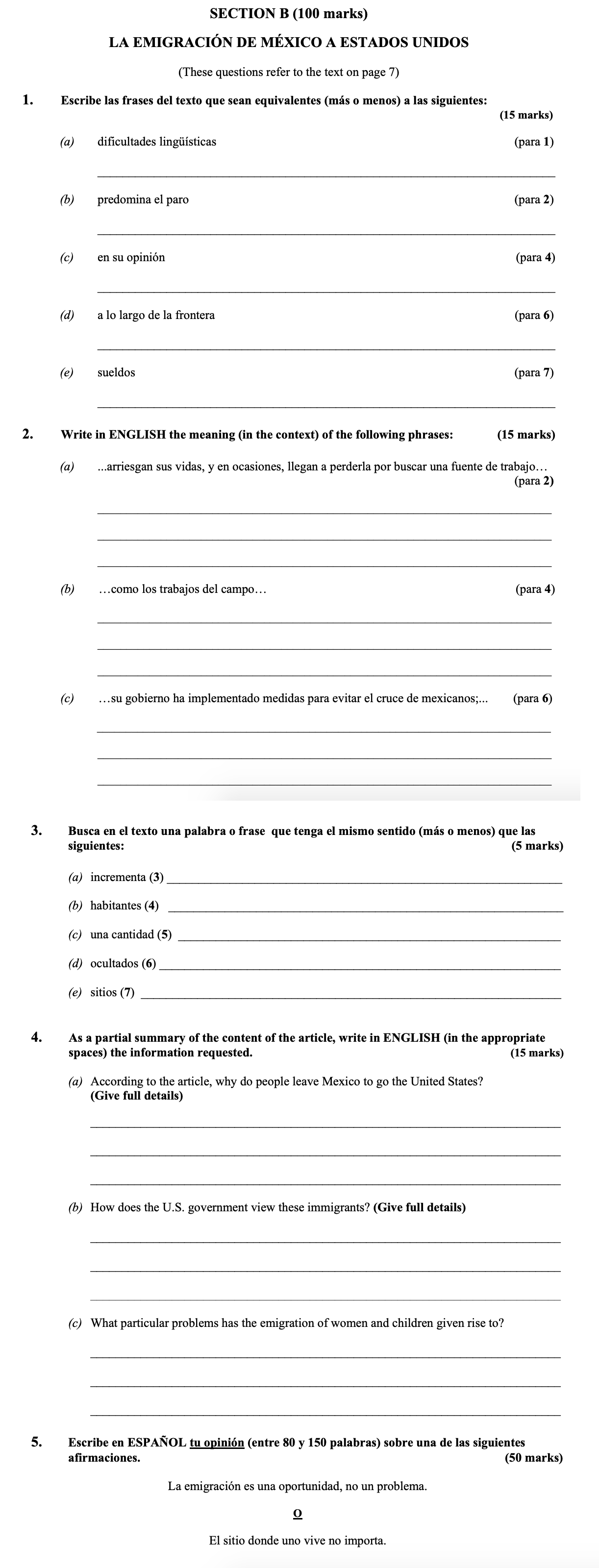 Escribe-las-frases-del-texto-que-sean-equivalentes-(más-o-menos)-a-las-siguientes:-(15-marks)--(a)-dificultades-lingüísticas--(b)-predomina-el-paro--(c)-en-su-opinión--d)-a-lo-largo-de-la-frontera--(e)-sueldos--2-Leaving Cert Spanish-Question 1-2012.png