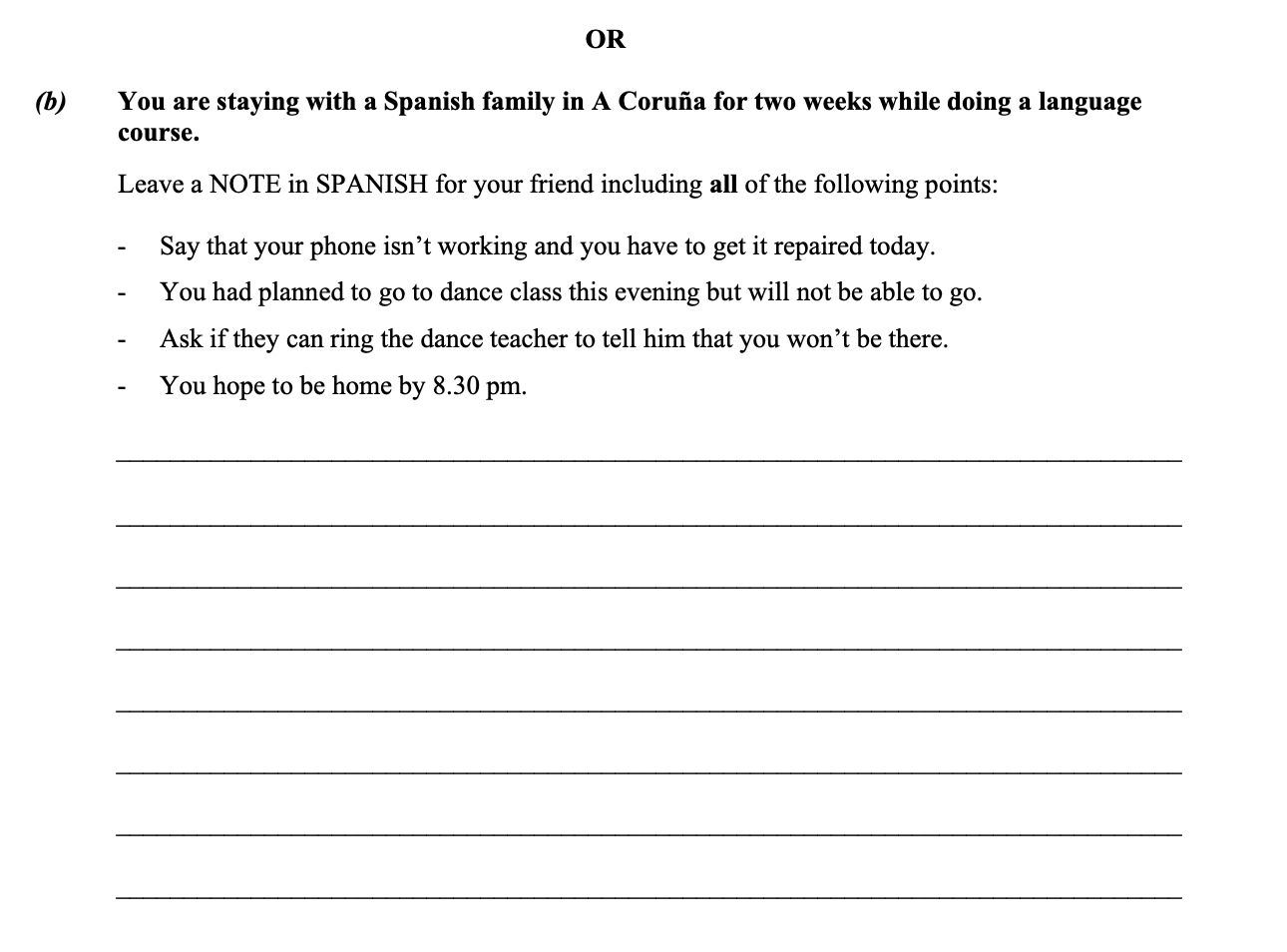 You-are-staying-with-a-Spanish-family-in-A-Coruña-for-two-weeks-while-doing-a-language-course-Leaving Cert Spanish-Question 2(b)-2016.png