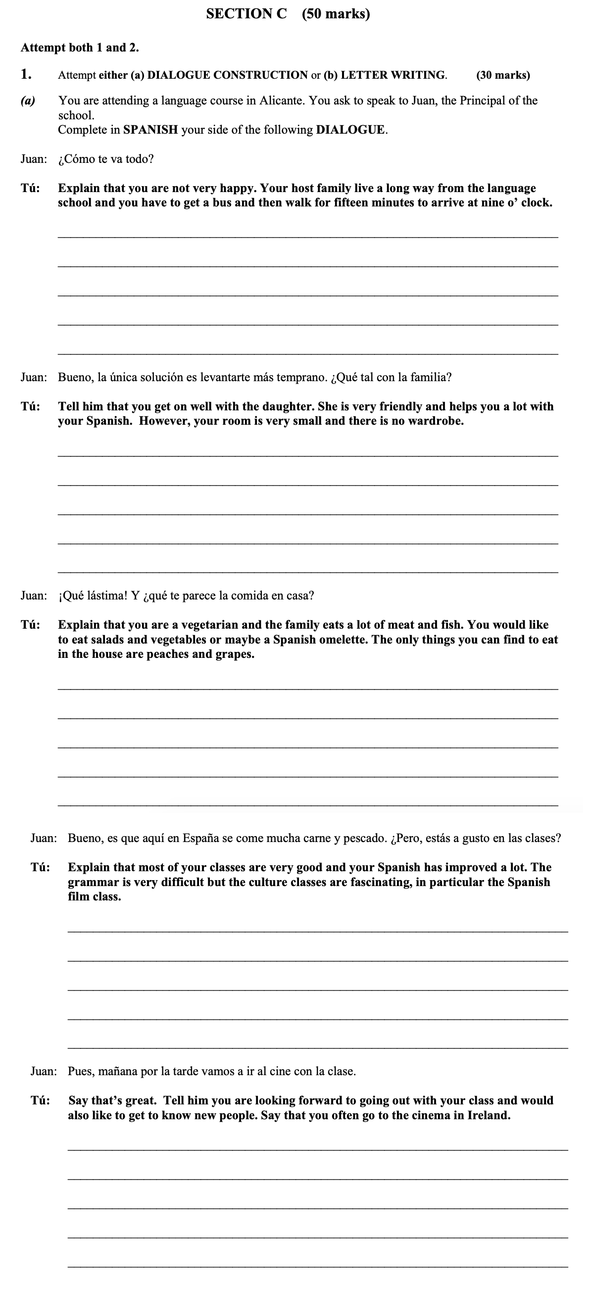 You-are-attending-a-language-course-in-Alicante-Leaving Cert Spanish-Question 1-2015.png