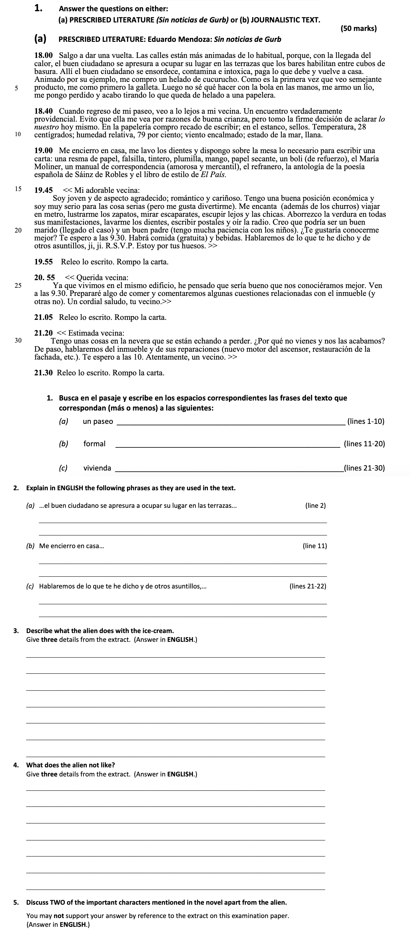 Answer-the-questions-on-either:--(a)-PRESCRIBED-LITERATURE-(Sin-noticias-de-Gurb)-or-(b)-JOURNALISTIC-TEXT-Leaving Cert Spanish-Question 1-2017.png
