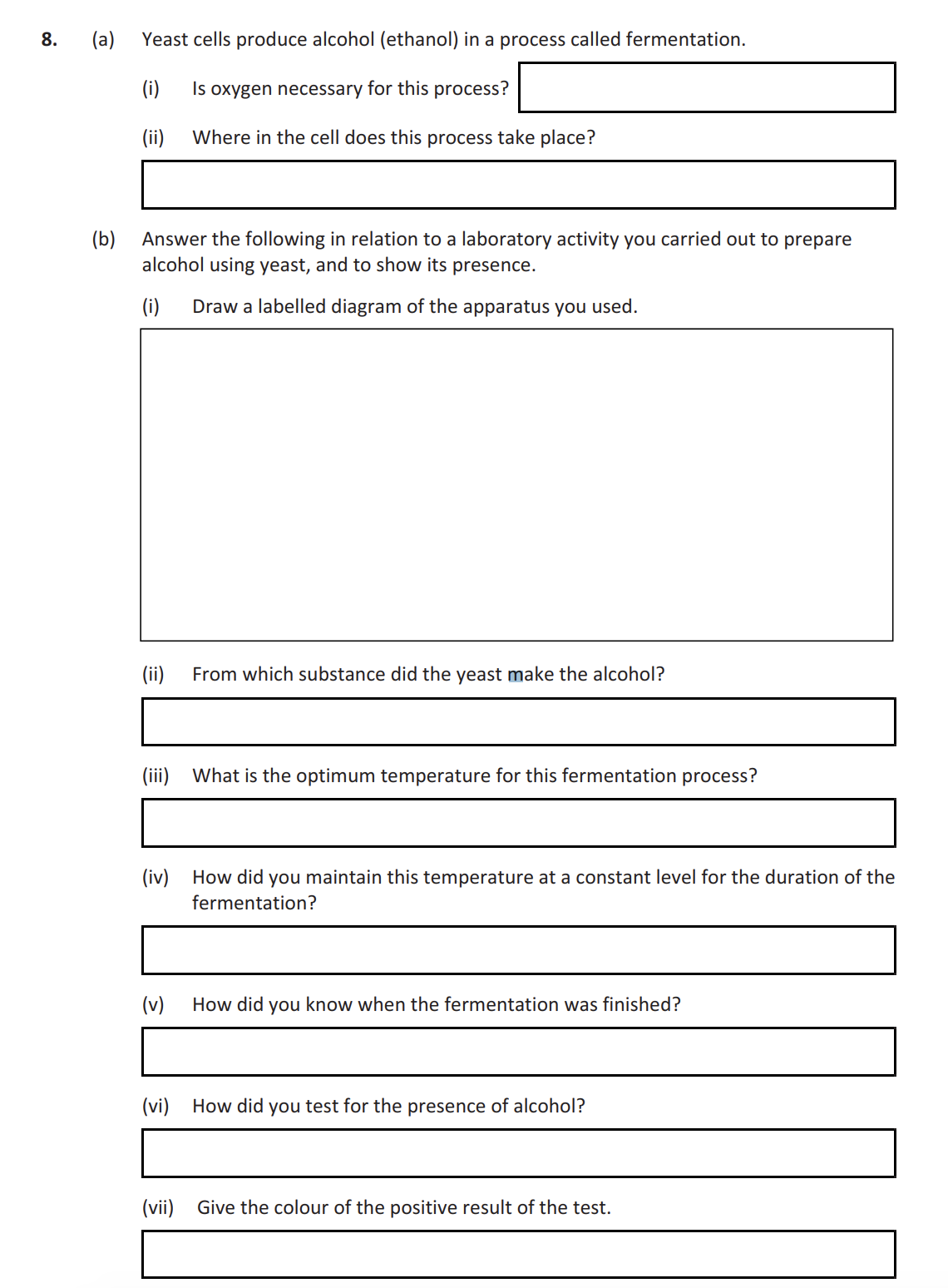 Yeast-cells-produce-alcohol-(ethanol)-in-a-process-called-fermentation-Leaving Cert Biology-Question 8-2019.png