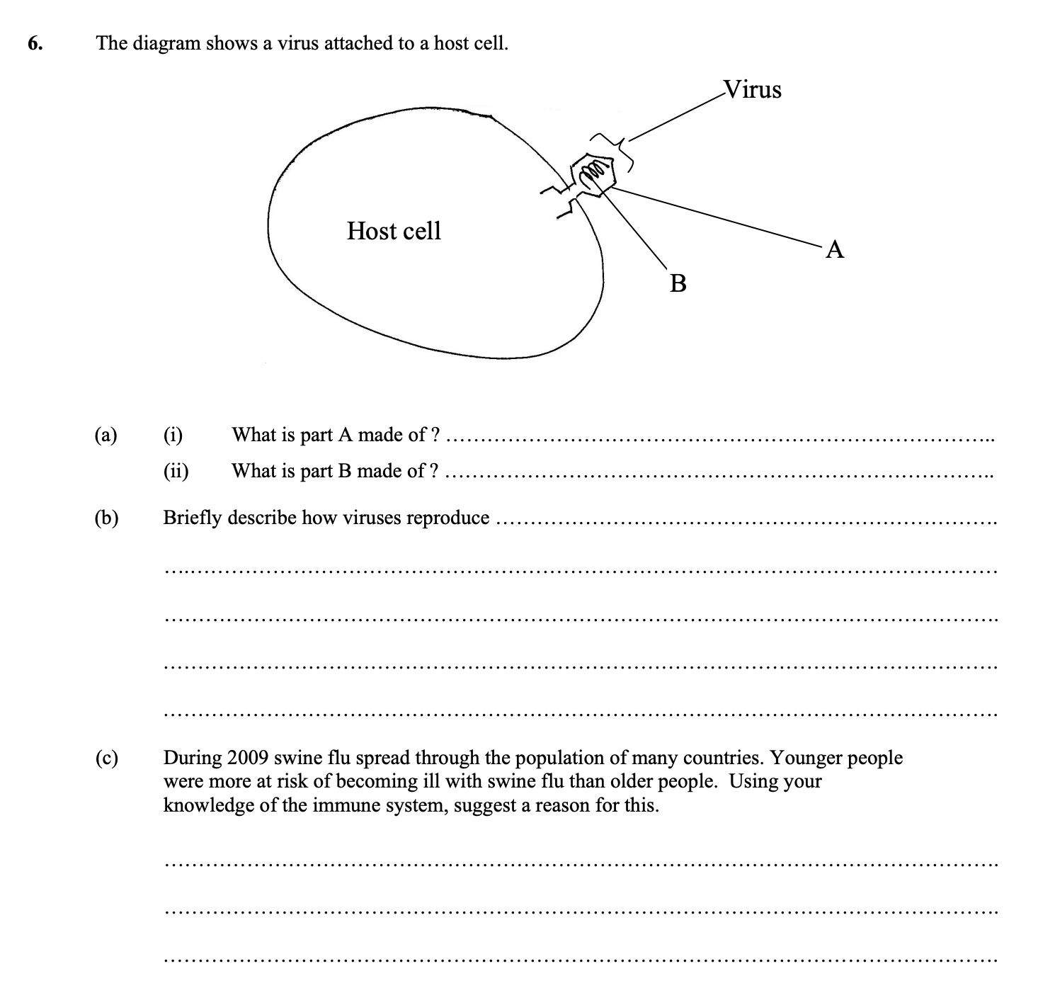 The-diagram-shows-a-virus-attached-to-a-host-cell-Leaving Cert Biology-Question 6-2010.png