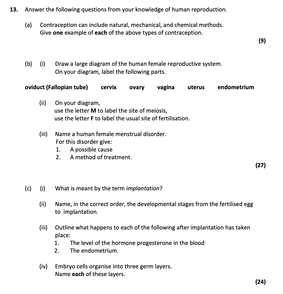 Answer-the-following-questions-from-your-knowledge-of-human-reproduction-Leaving Cert Biology-Question 13-2019.png