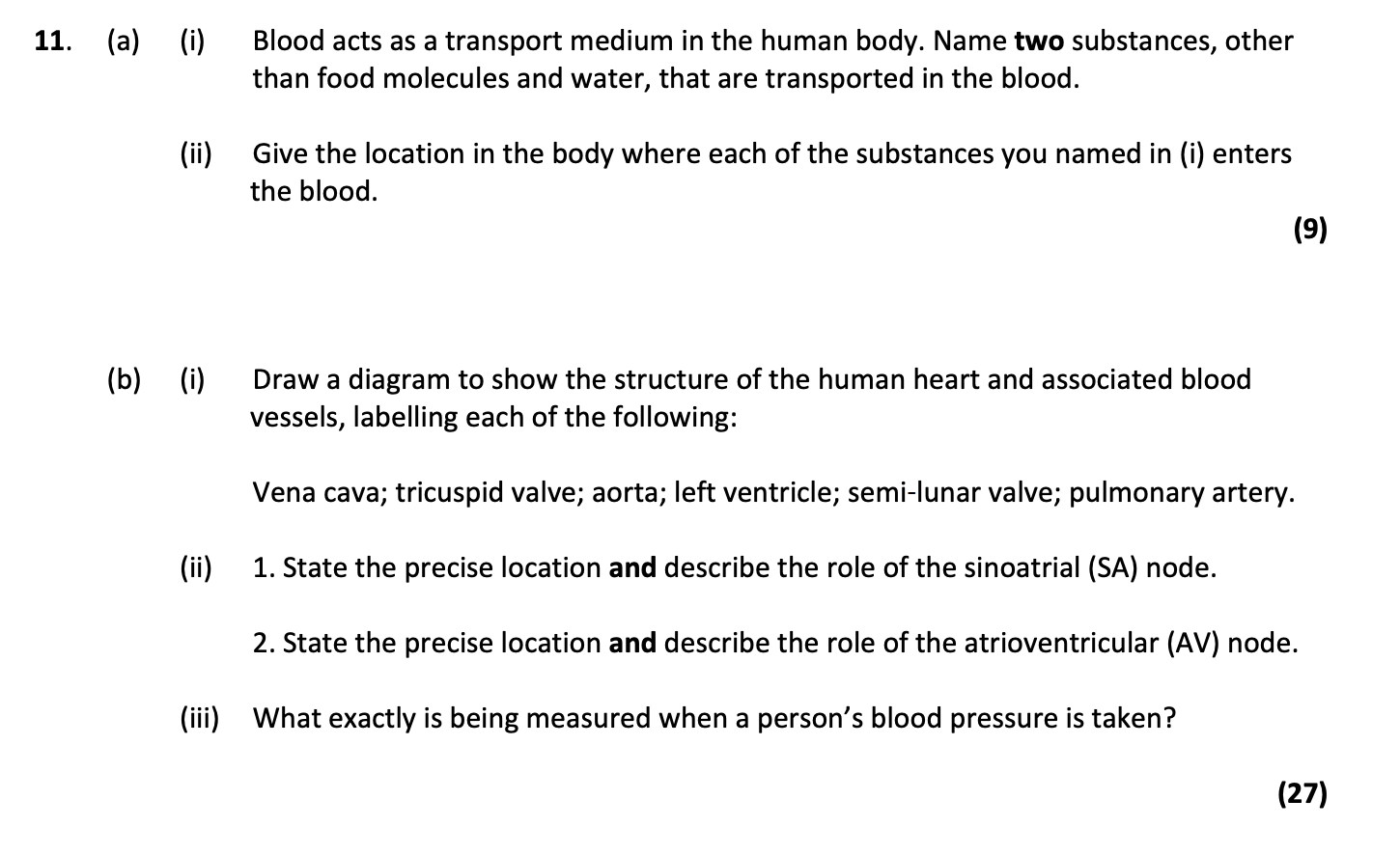 (a)-(i)-Blood-acts-as-a-transport-medium-in-the-human-body-Leaving Cert Biology-Question 11-2018.png