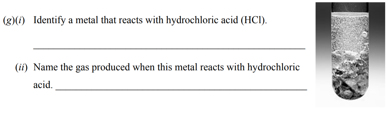 Identify-a-metal-that-reacts-with-hydrochloric-acid-(HCl)-Junior Cycle Science-Question g-2009.png