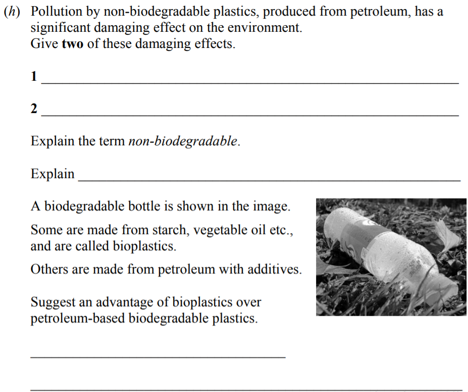 Pollution-by-non-biodegradable-plastics,-produced-from-petroleum,-has-a-significant-damaging-effect-on-the-environment-Junior Cycle Science-Question 1-2011.png