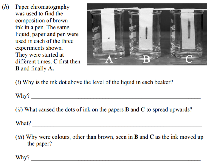 Paper-chromatography-was-used-to-find-the-composition-of-brown-ink-in-a-pen-Junior Cycle Science-Question h-2009.png