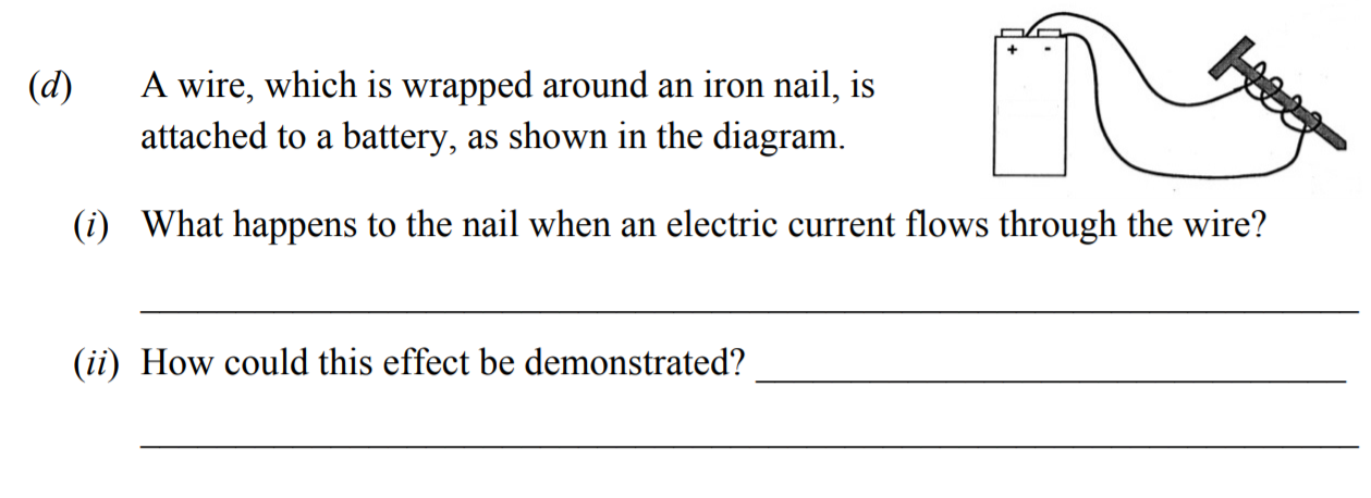 A-wire,-which-is-wrapped-around-an-iron-nail,-is-attached-to-a-battery,-as-shown-in-the-diagram-Junior Cycle Science-Question d-2014.png