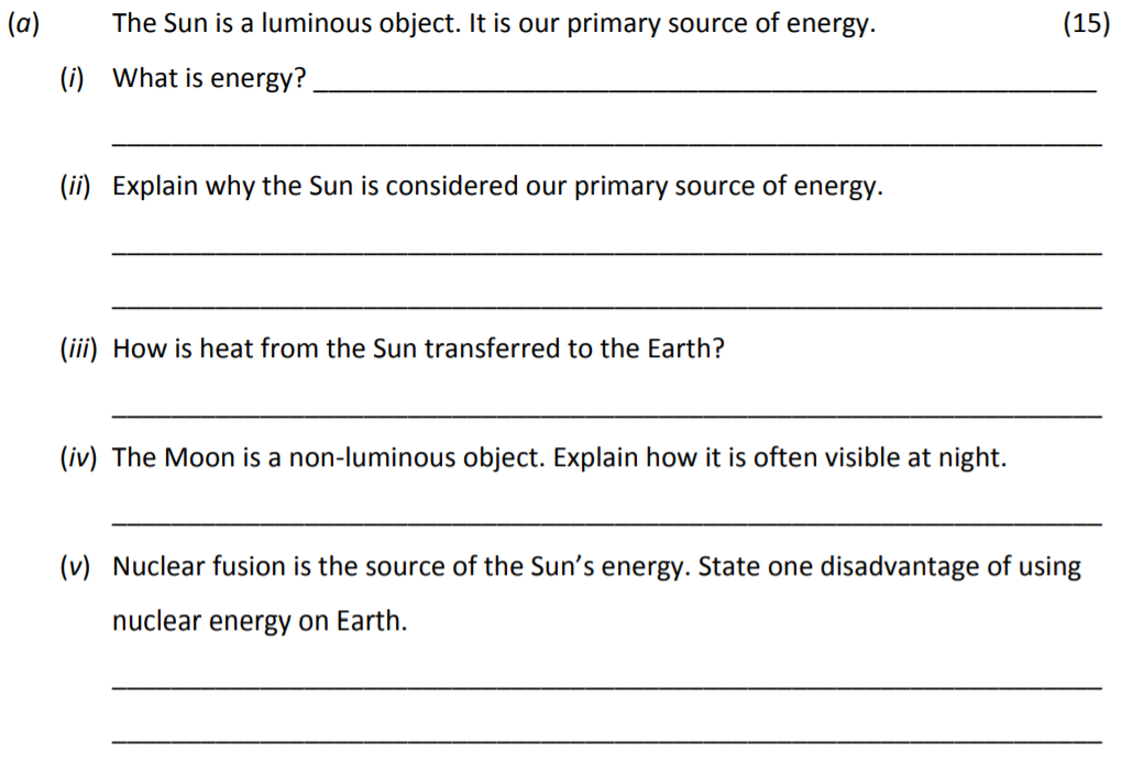 The-Sun-is-a-luminous-object-Junior Cycle Science-Question a-2017.png