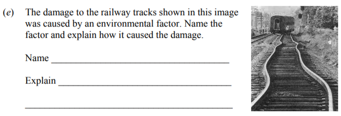 The-damage-to-the-railway-tracks-shown-in-this-image-was-caused-by-an-environmental-factor-Junior Cycle Science-Question e-2018.png