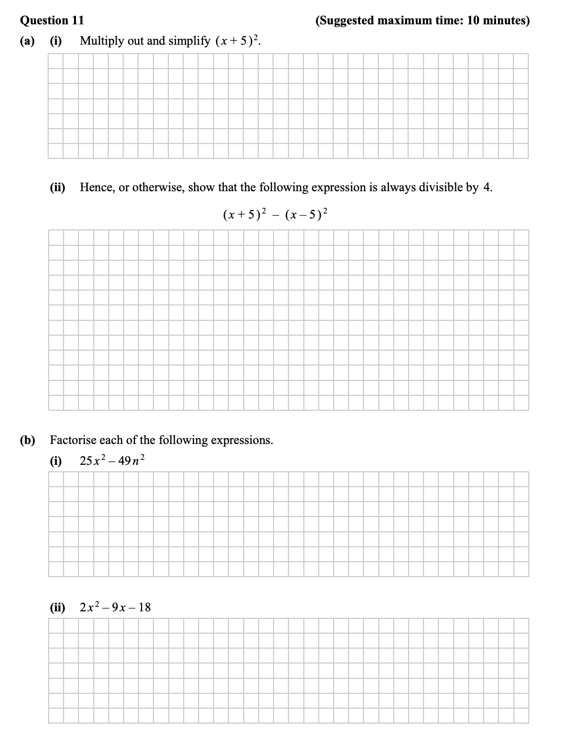 (a)(i)-Multiply-out-and-simplify-$(x-+-5)^2$-Junior Cycle Mathematics-Question 11-2016.png