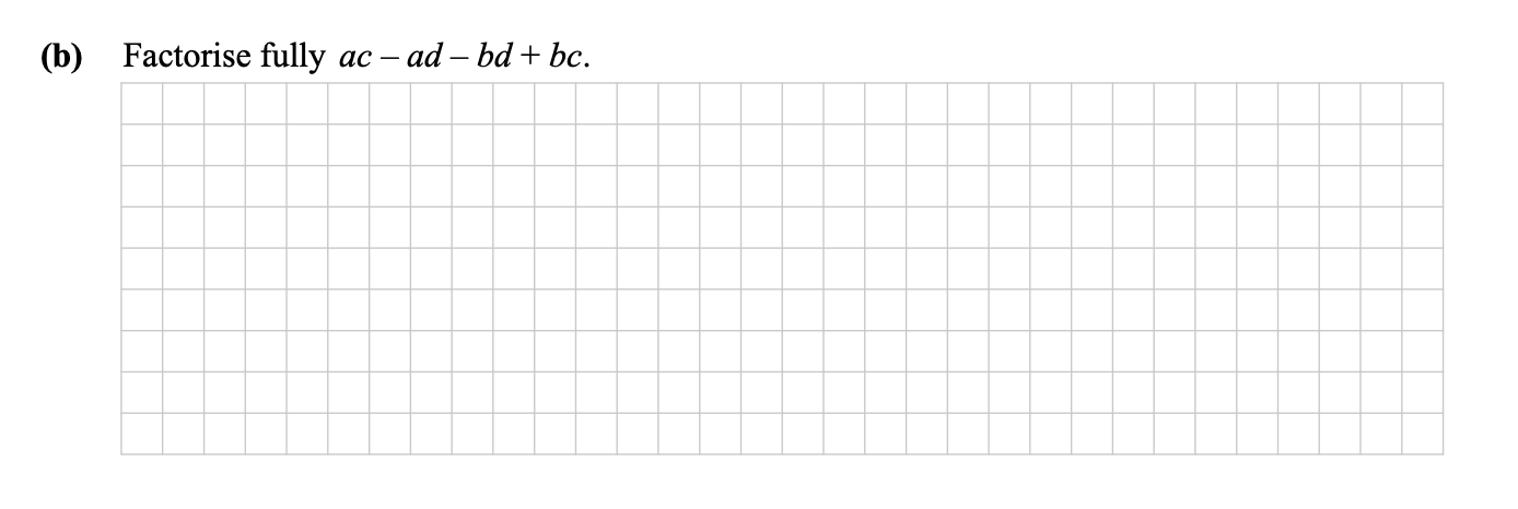 Factorise-fully-$ac---ad---bd-+-bc.$-Junior Cycle Mathematics-Question b-2015.png