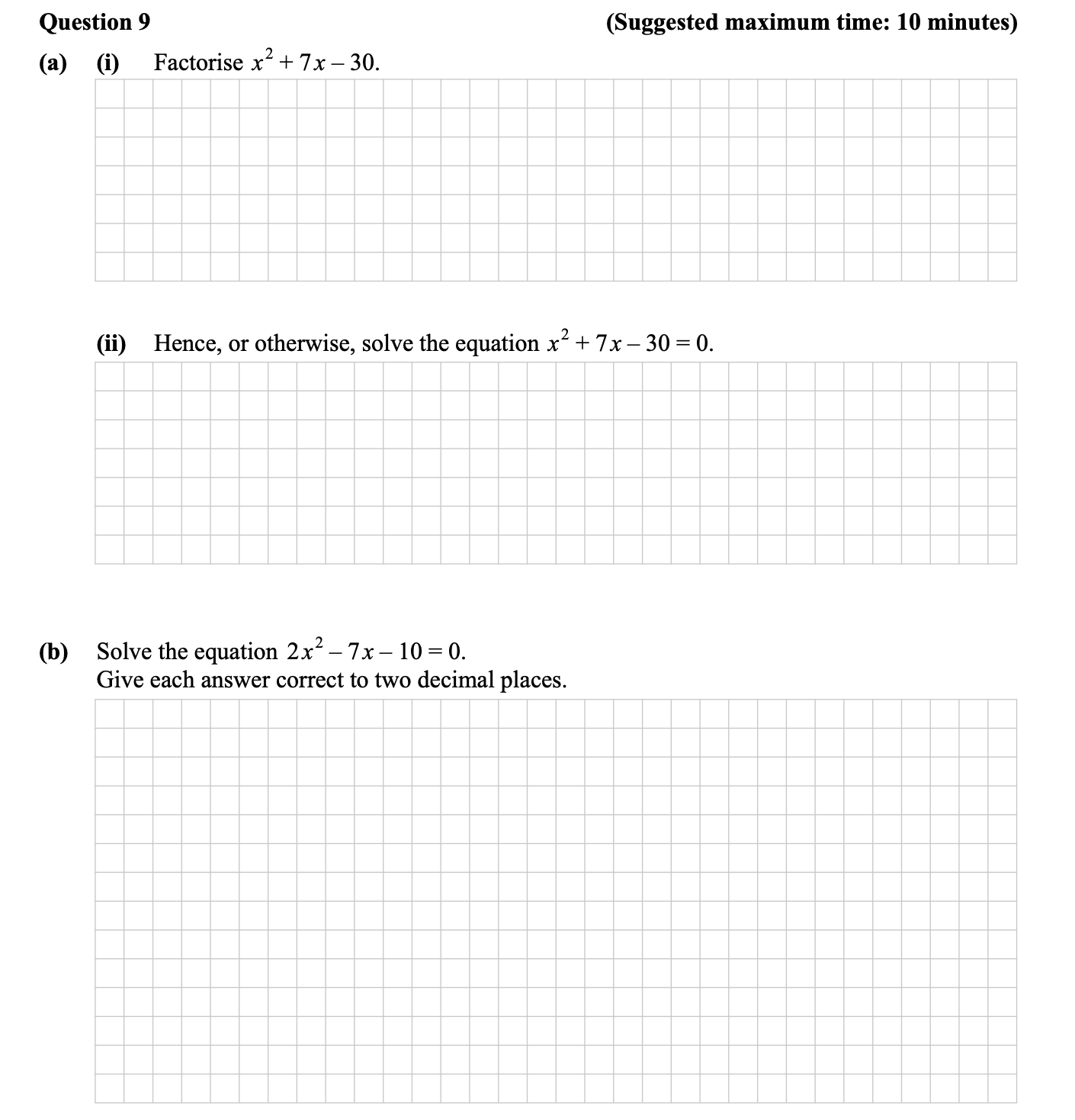 9.-(a)-(i)-Factorise-$x^{2}-+-7x---30$-Junior Cycle Mathematics-Question 9-2015.png