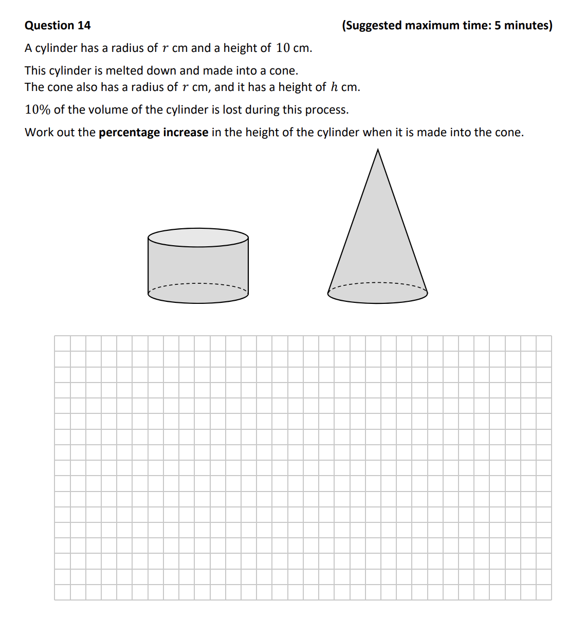 A-cylinder-has-a-radius-of-$r$-cm-and-a-height-of-10-cm-Junior Cycle Mathematics-Question 14-2019.png