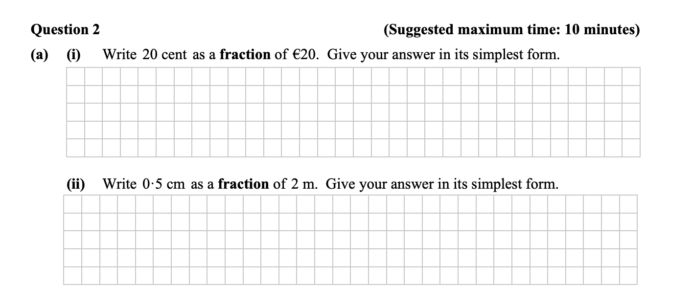 (a)-(i)-Write-20-cent-as-a-fraction-of-€20-Junior Cycle Mathematics-Question 2-2016.png