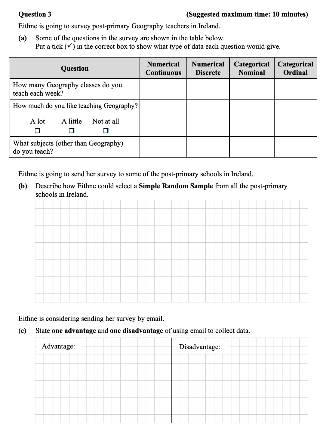 Eithne-is-going-to-survey-post-primary-Geography-teachers-in-Ireland-Junior Cycle Mathematics-Question 3-2015.png