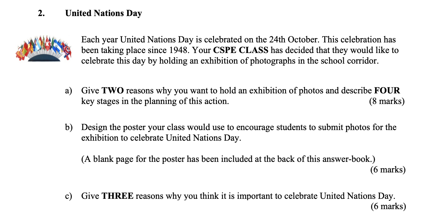 Each-year-United-Nations-Day-is-celebrated-on-the-24th-October-Junior Cycle CSPE-Question 2-2016.png