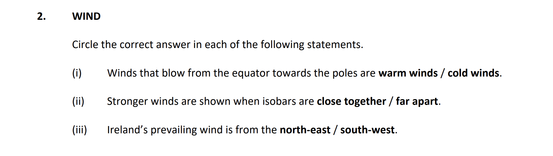 CIRCLE-THE-CORRECT-ANSWER-IN-EACH-OF-THE-FOLLOWING-STATEMENTS-Junior Cycle Geography-Question 2-2019.png
