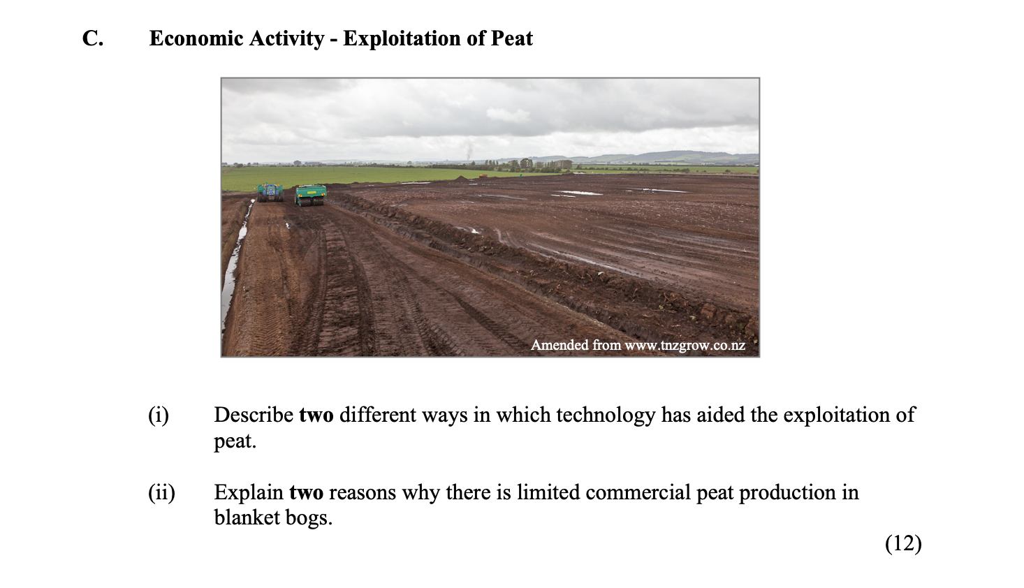 Economic-Activity---Exploitation-of-Peat--(i)-Describe-two-different-ways-in-which-technology-has-aided-the-exploitation-of-peat-Junior Cycle Geography-Question C-2016.png