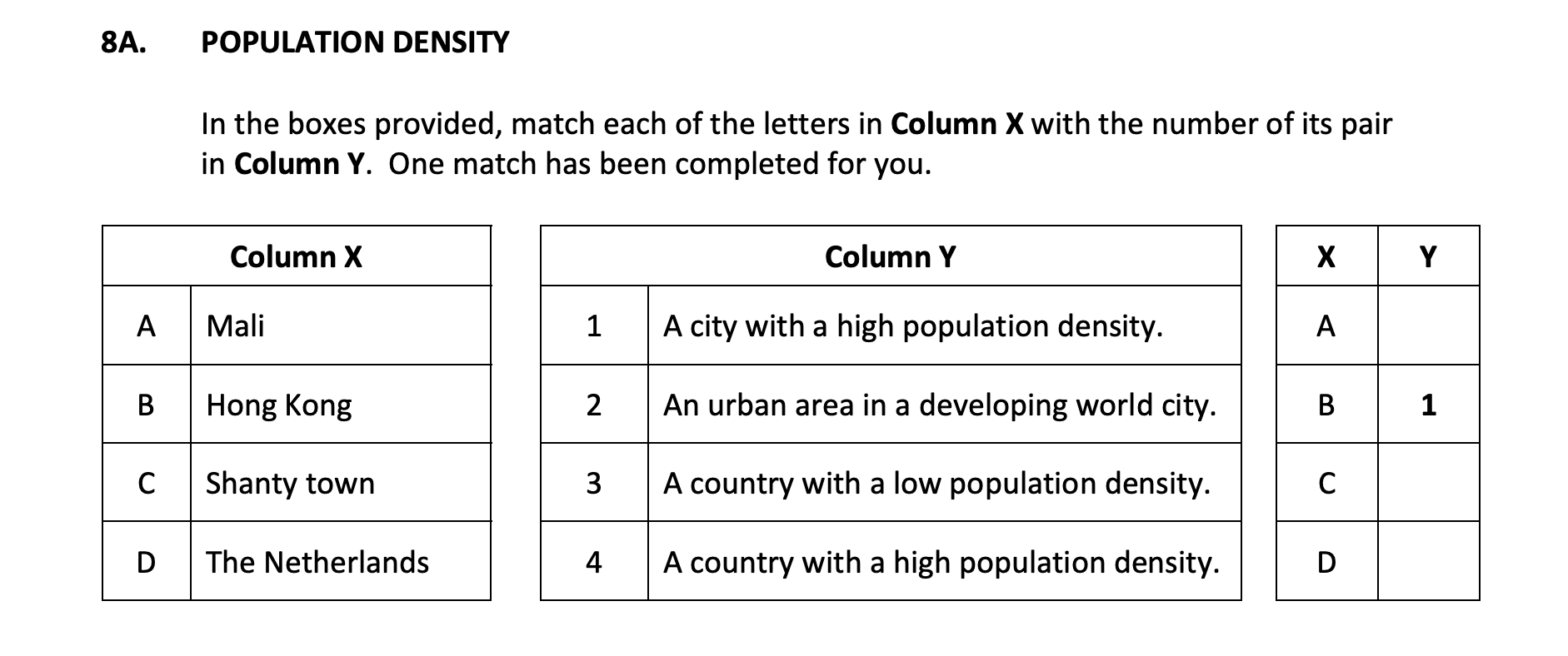 In-the-boxes-provided,-match-each-of-the-letters-in-Column-X-with-the-number-of-its-pair-in-Column-Y-Junior Cycle Geography-Question 8A-2016.png